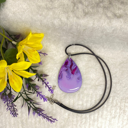 Hand Painted Iridescent Tear Drop Pendant Necklace