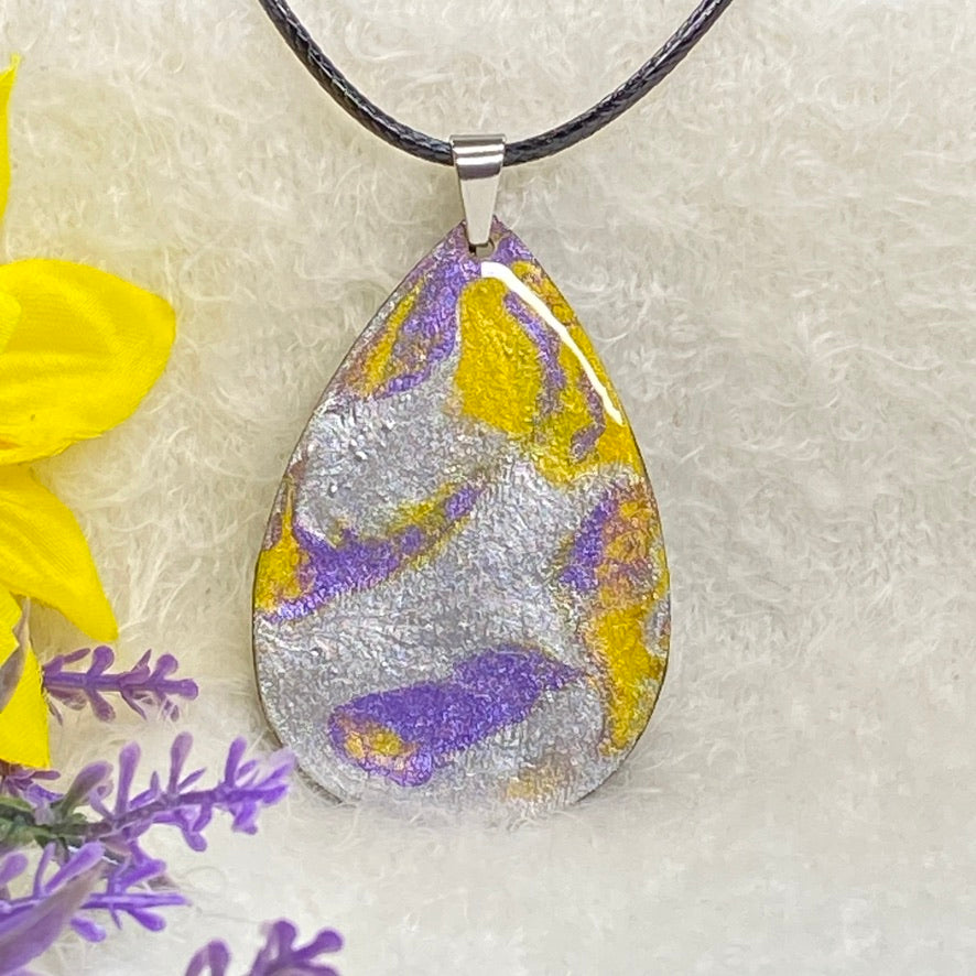 Hand Painted Iridescent Tear Drop Pendant Necklace