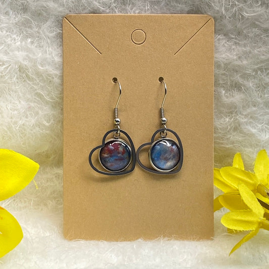 Hand Painted Glass Cabochon Gem Bezel Earrings