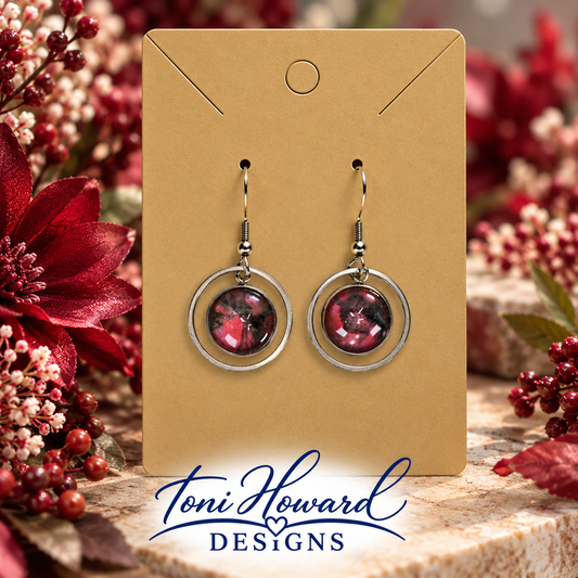 Hand Painted Glass Cabochon Gem Bezel Earrings