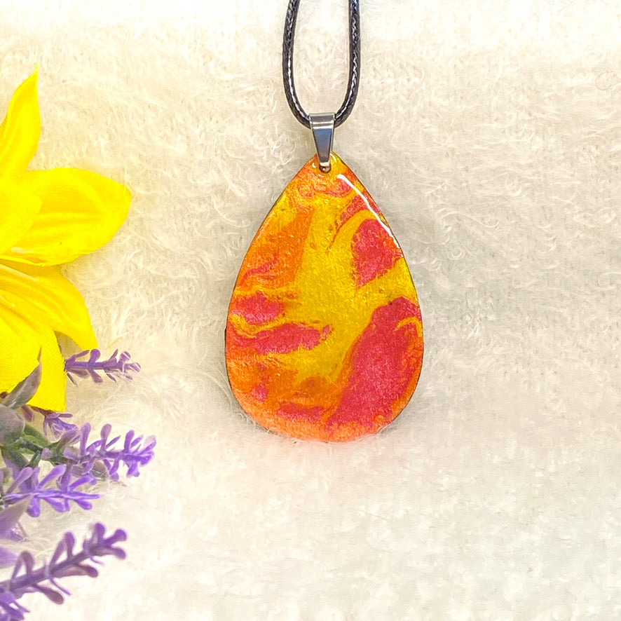 Hand Painted Iridescent Tear Drop Pendant Necklace