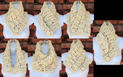 Multi Style Unisex Chunky Crochet Basket Weave Button Cowl Neck Warmer Gaiter Scarf