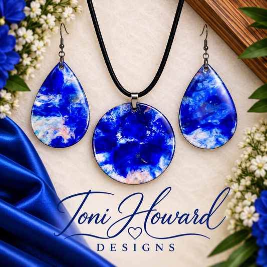 Hand Painted Iridescent Pendant Necklace And Earring Set