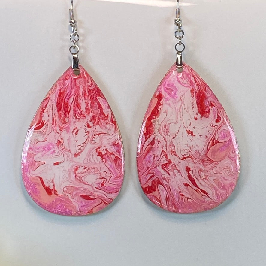 Hand Painted Tear Drop Iridescent Dangle Pendant Earrings