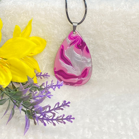 Hand Painted Iridescent Tear Drop Pendant Necklace