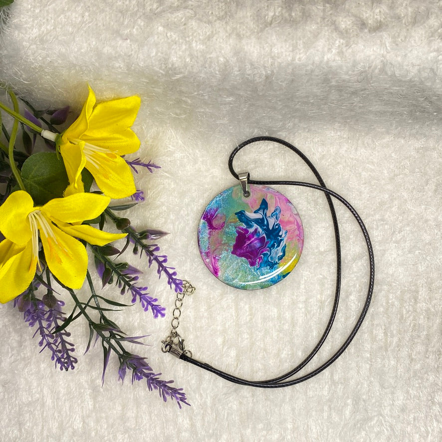 Hand Painted Iridescent Pendant Necklace