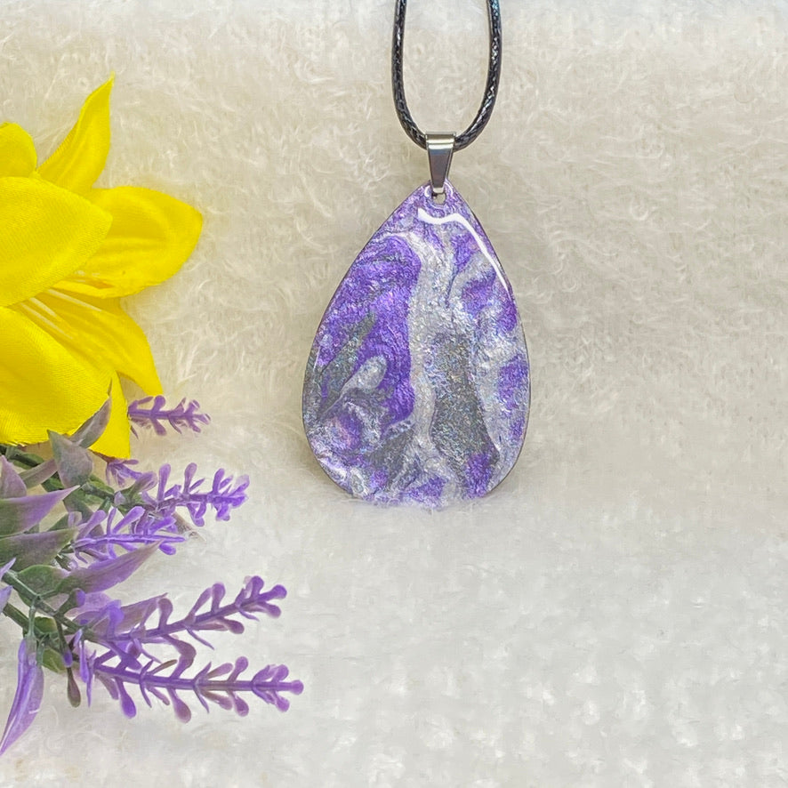 Hand Painted Iridescent Tear Drop Pendant Necklace