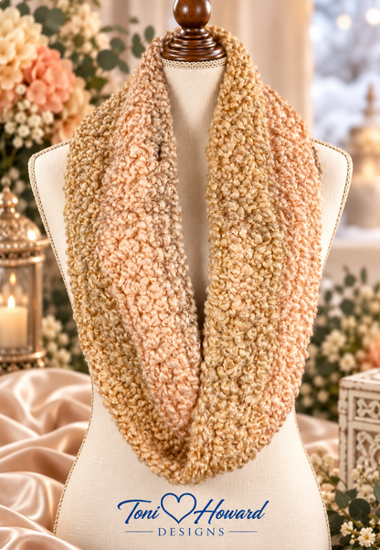 Handmade Peach Beige Crochet Infinity Scarf – Women's Fashion Accessory