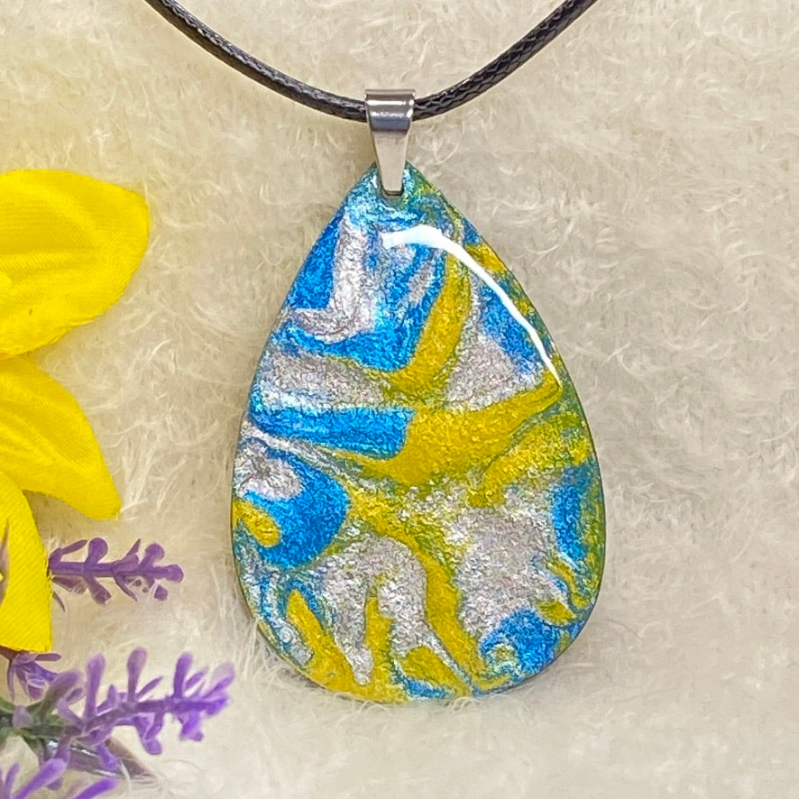 Hand Painted Iridescent Tear Drop Pendant Necklace