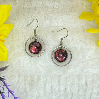 Hand Painted Glass Cabochon Gem Bezel Earrings