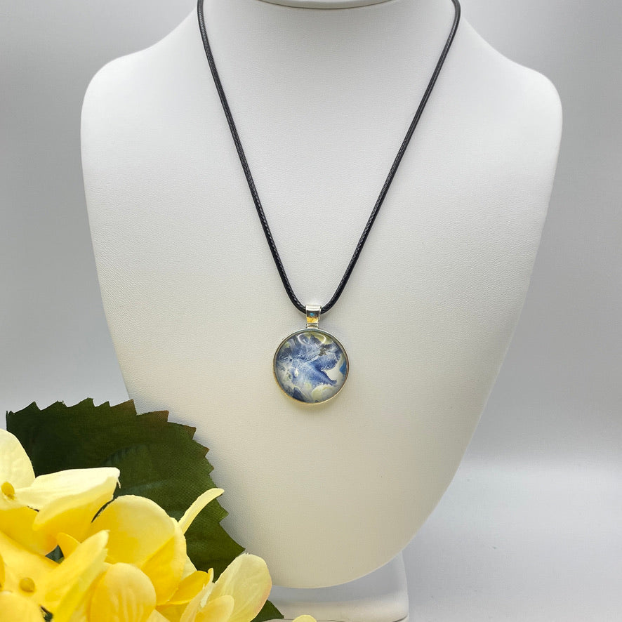 Hand Painted Glass Cabochon Round Bezel Pendant Necklace