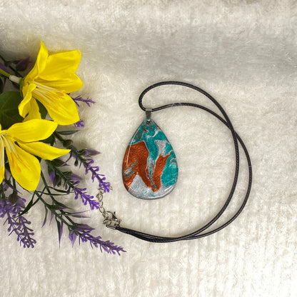 Hand Painted Iridescent Tear Drop Pendant Necklace