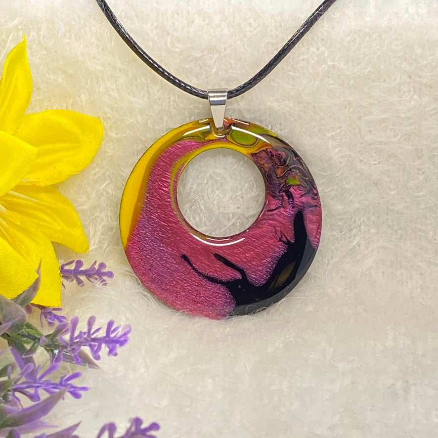 Hand Painted Iridescent Center Hollow Pendant Necklace