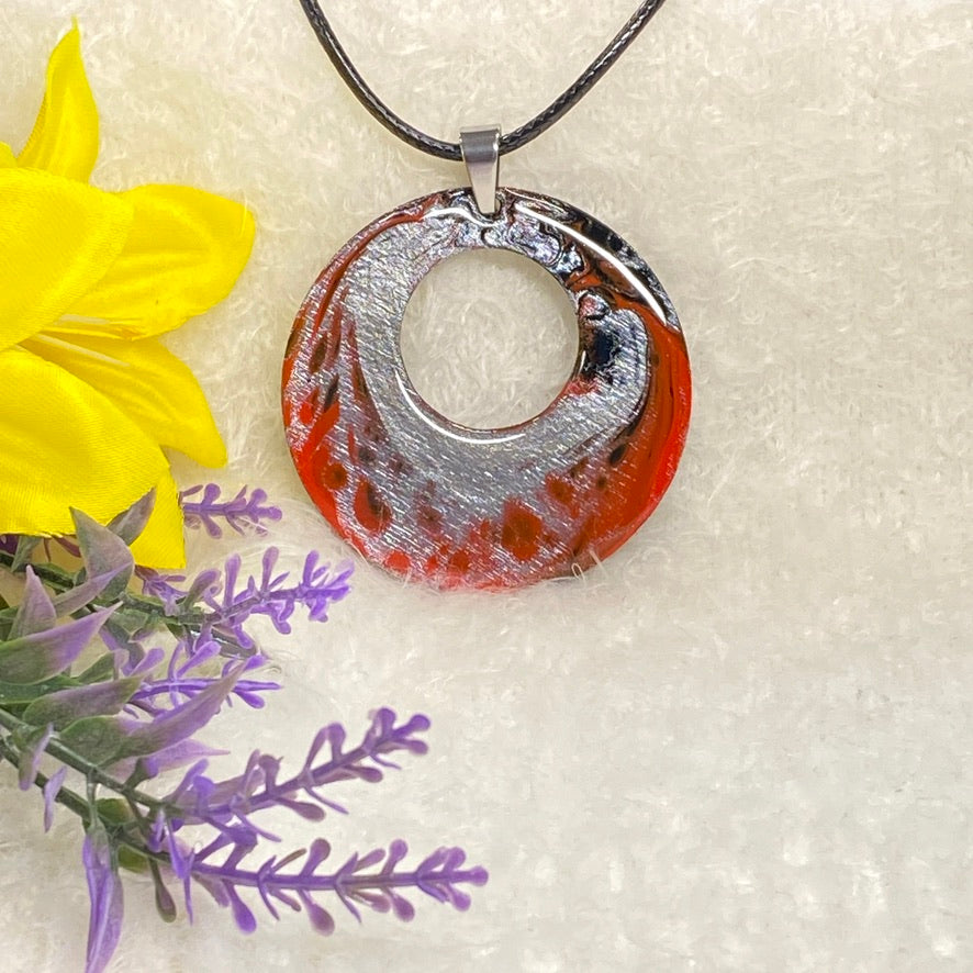 Hand Painted Iridescent Center Hollow Pendant Necklace