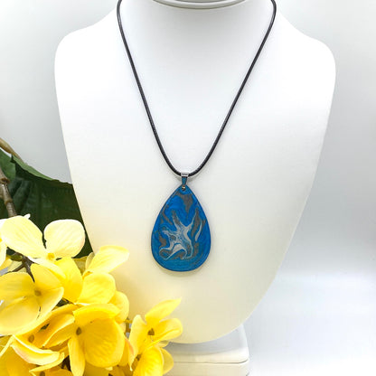 Hand Painted Iridescent Tear Drop Pendant Necklace