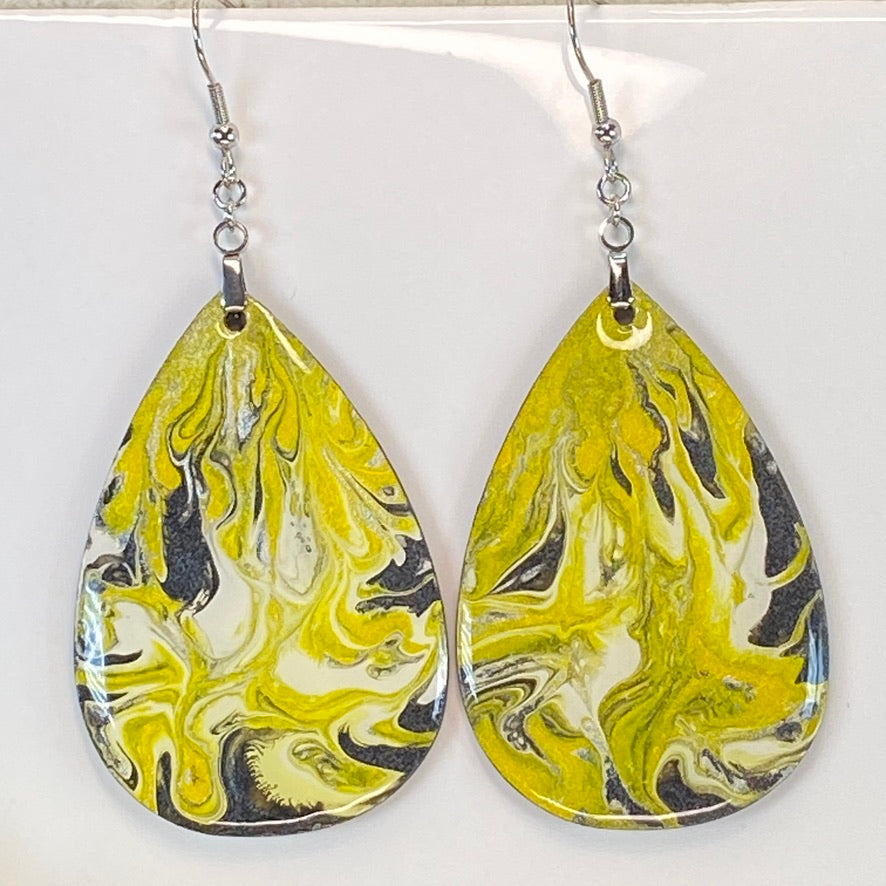 Hand Painted Tear Drop Iridescent Dangle Pendant Earrings