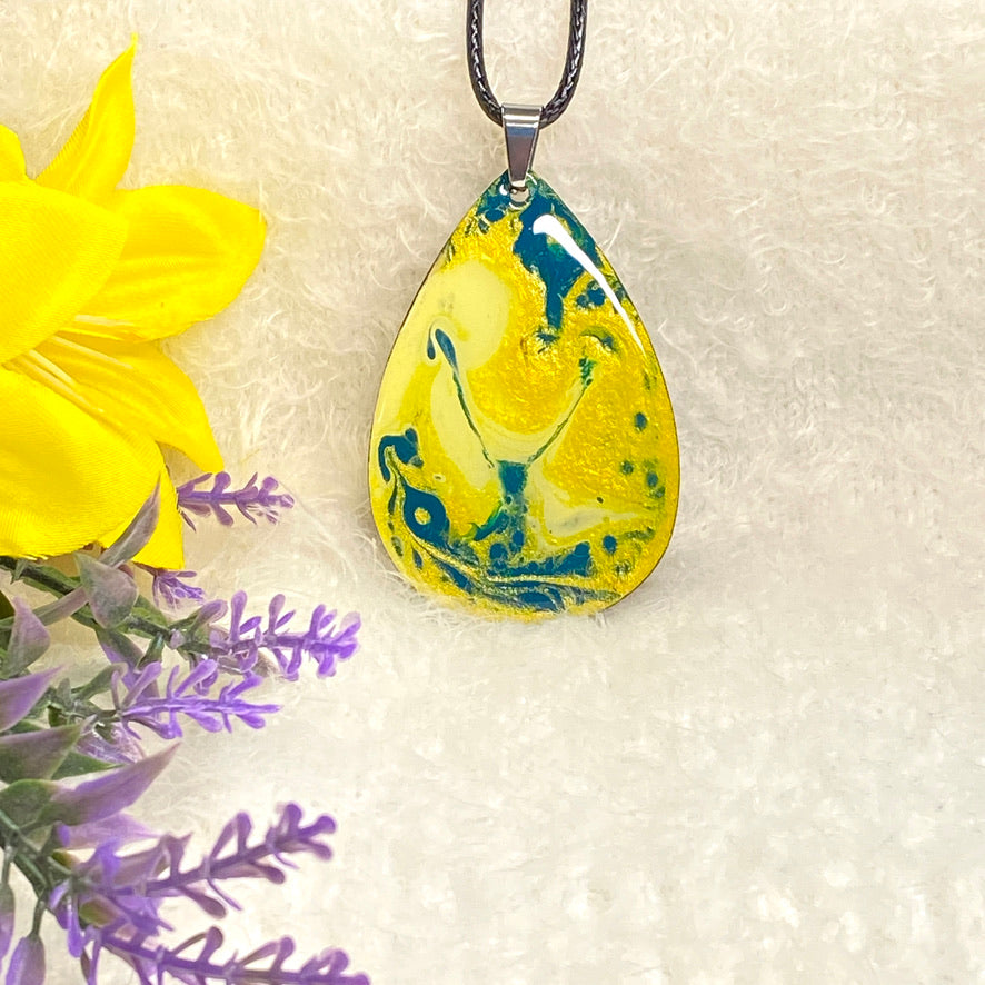 Hand Painted Iridescent Tear Drop Pendant Necklace