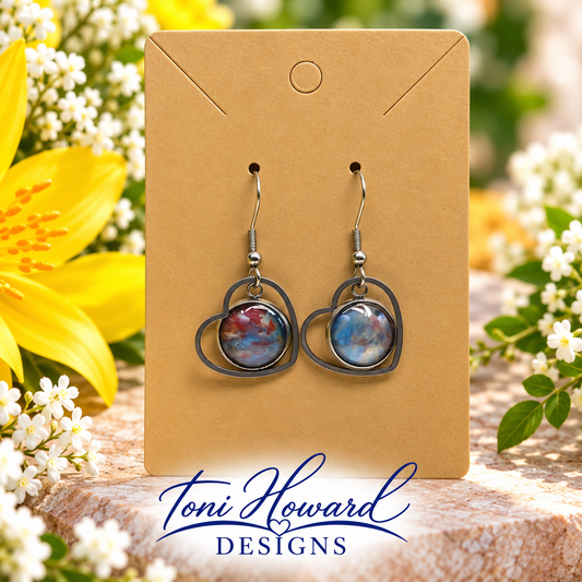Hand Painted Glass Cabochon Gem Bezel Earrings