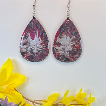 Hand Painted Tear Drop Iridescent Dangle Pendant Earrings