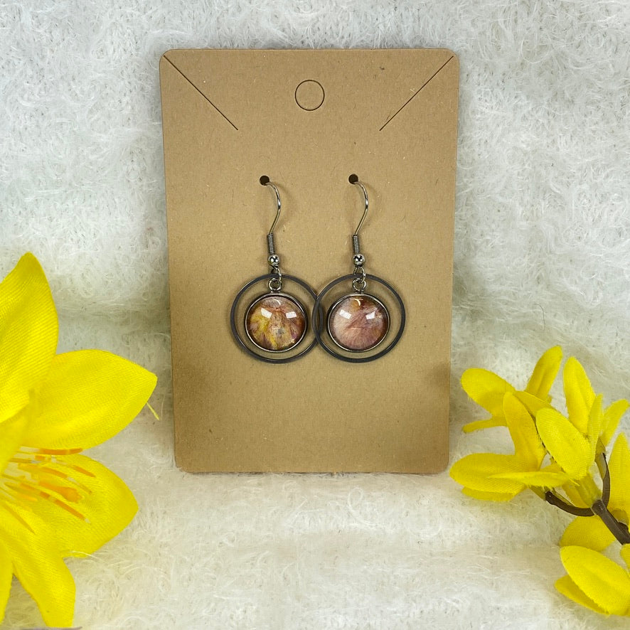 Hand Painted Glass Cabochon Gem Bezel Earrings