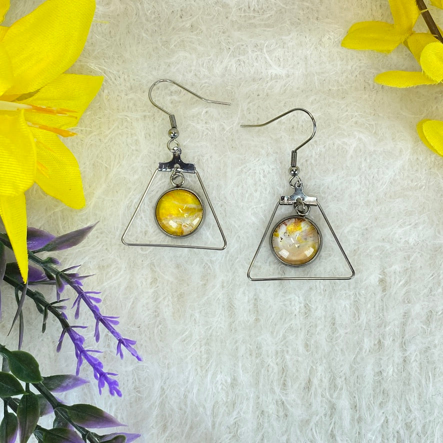 Hand Painted Glass Cabochon Gem Bezel Earrings