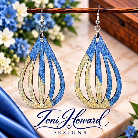 Hand Painted Tear Drop Cut Out Iridescent Dangle Pendant Earrings