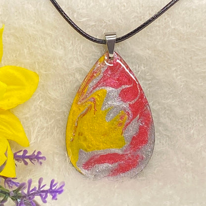 Hand Painted Iridescent Tear Drop Pendant Necklace