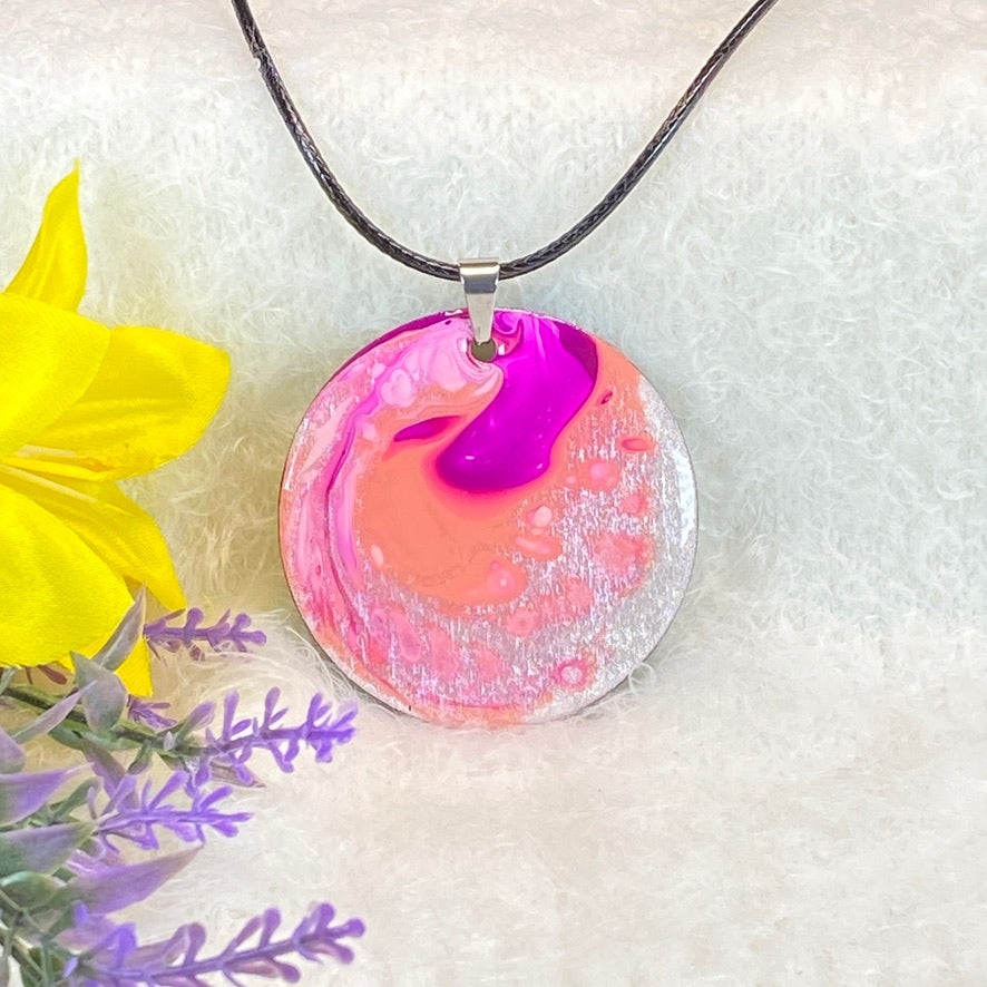 Hand Painted Iridescent Pendant Necklace