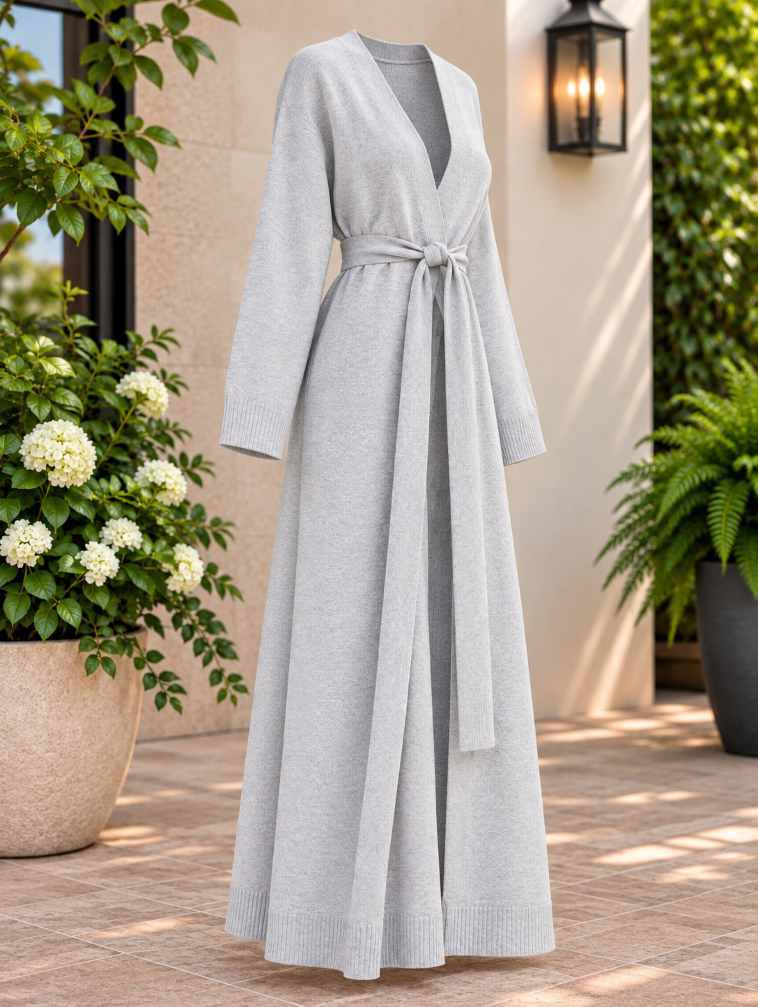 Women's Light Gray Long Duster Cardigan Sweater – Open Front, Tie Waist, S, M, L – New With Tags