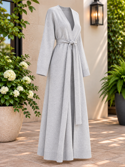 Women's Light Gray Long Duster Cardigan Sweater – Open Front, Tie Waist, S, M, L – New With Tags