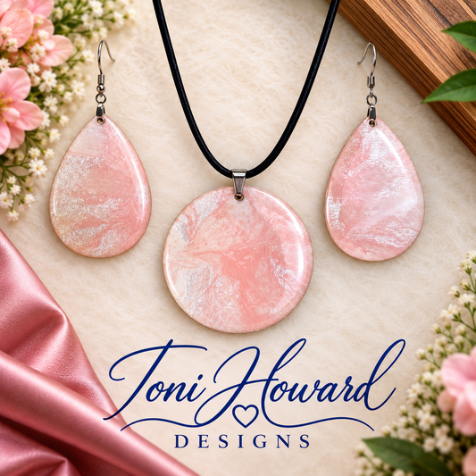 Hand Painted Iridescent Pendant Necklace And Earring Set