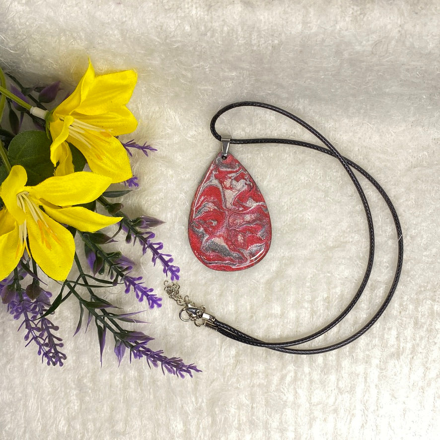 Hand Painted Iridescent Tear Drop Pendant Necklace