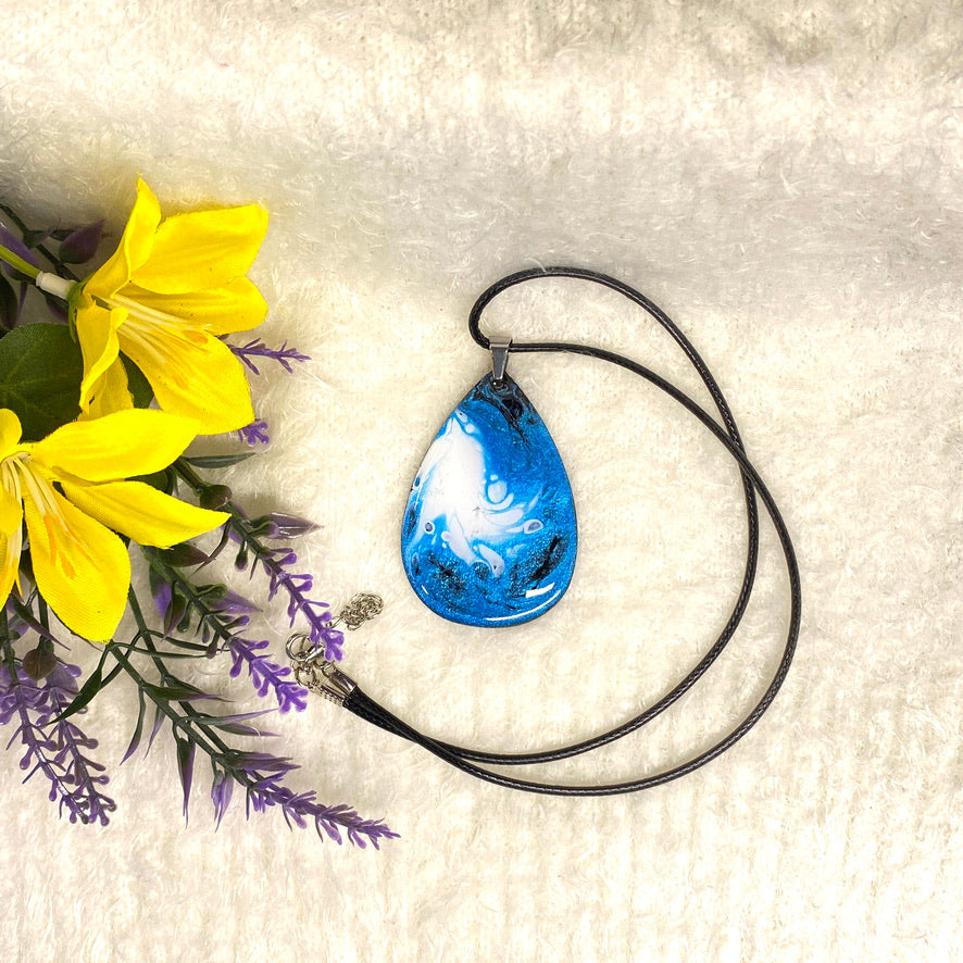 Hand Painted Iridescent Tear Drop Pendant Necklace