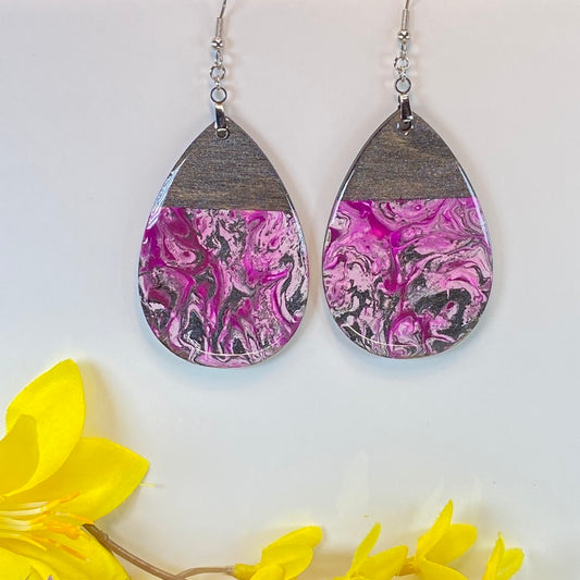 Hand Painted Tear Drop Color Block Iridescent Dangle Pendant Earrings