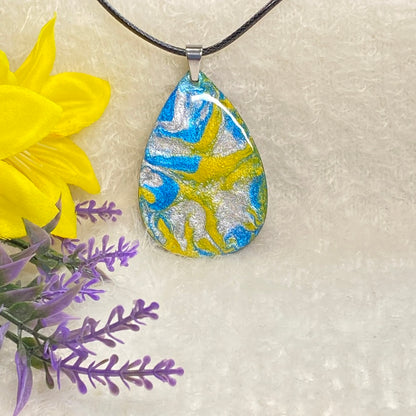 Hand Painted Iridescent Tear Drop Pendant Necklace