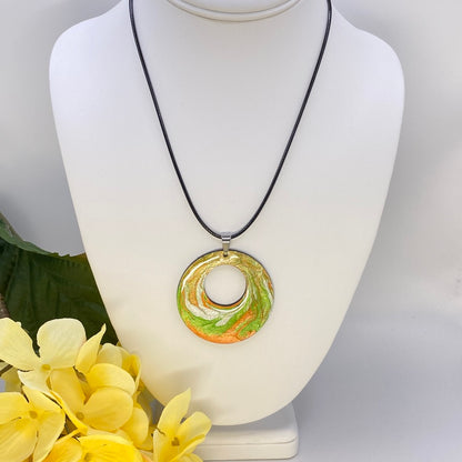 Hand Painted Iridescent Center Hollow Pendant Necklace