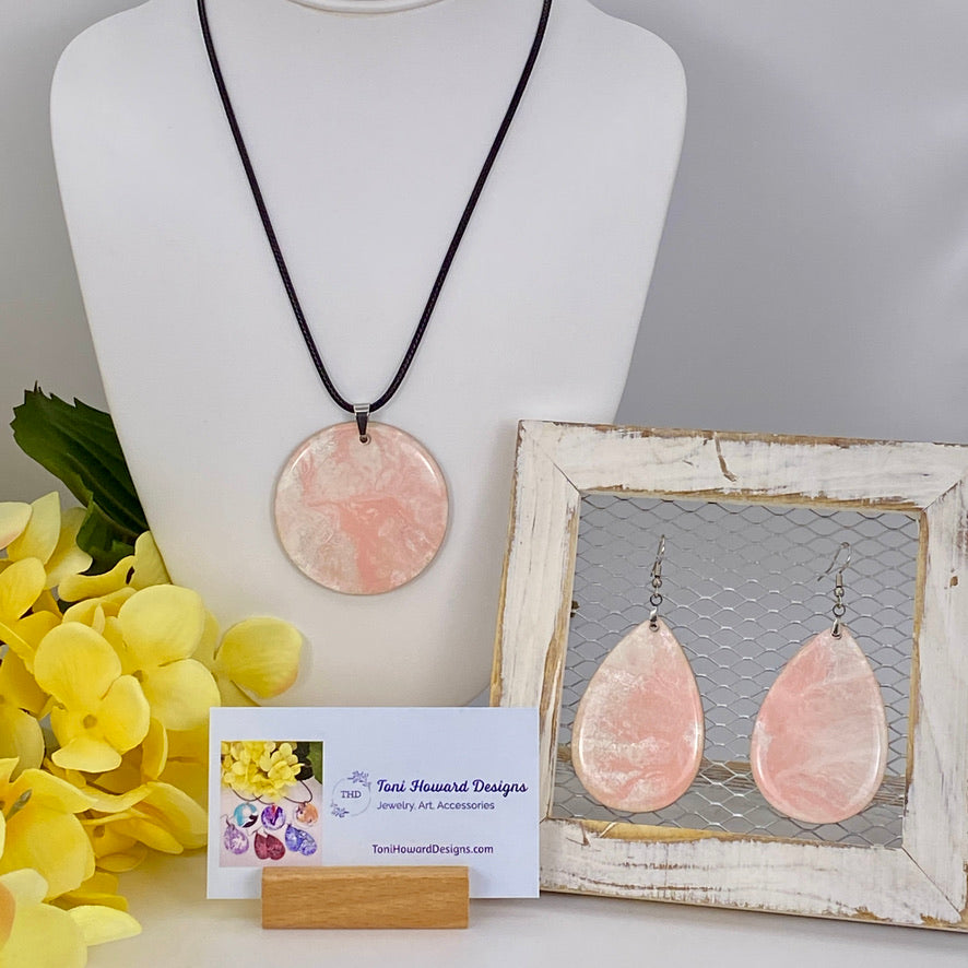 Hand Painted Iridescent Pendant Necklace And Earring Set