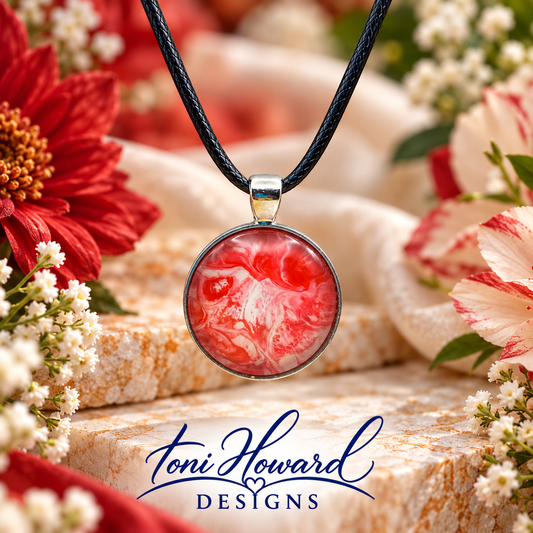 Hand Painted Glass Cabochon Round Bezel Pendant Necklace
