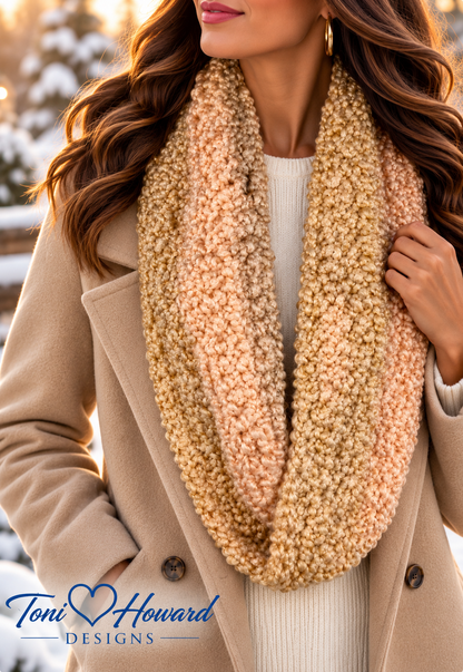 Handmade Peach Beige Crochet Infinity Scarf – Women's Fashion Accessory