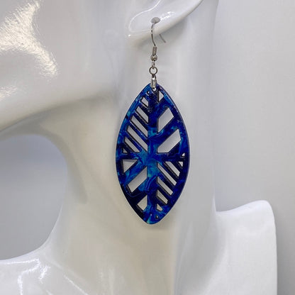 Hand Painted Geometric Cut Out Iridescent Dangle Pendant Earrings