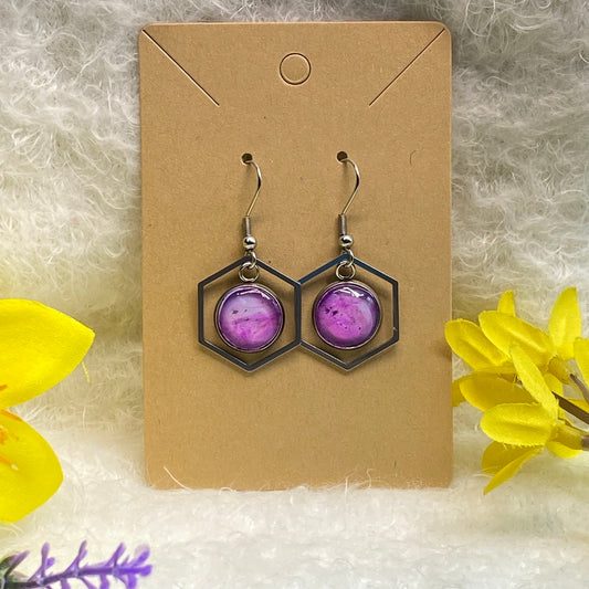 Hand Painted Glass Cabochon Gem Bezel Earrings