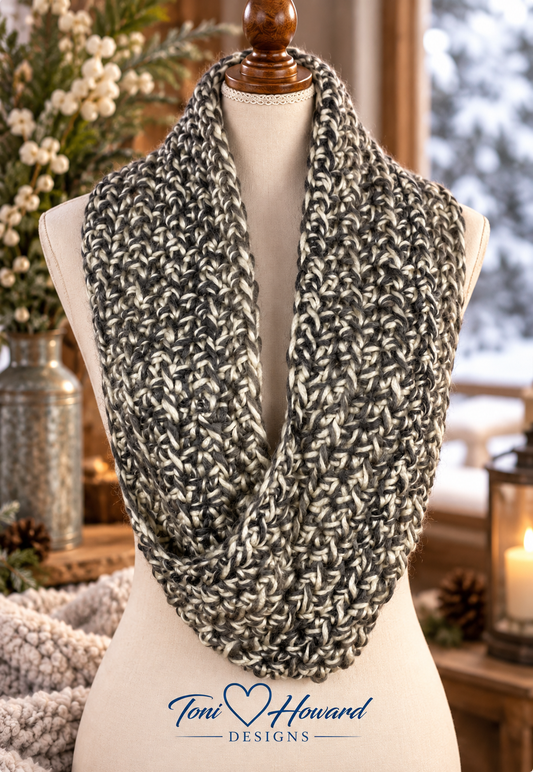 Handmade Black, Gray & Cream Crochet Infinity Scarf – Women's Fashion Accessory