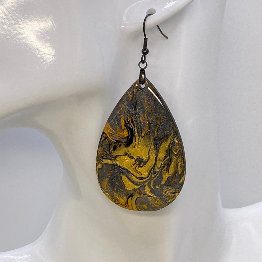 Hand Painted Tear Drop Iridescent Dangle Pendant Earrings