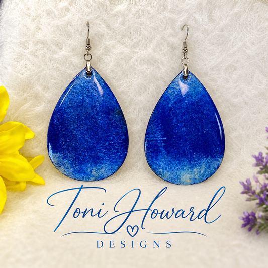Hand Painted Tear Drop Ombre Iridescent Dangle Pendant Earrings