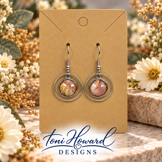 Hand Painted Glass Cabochon Gem Bezel Earrings