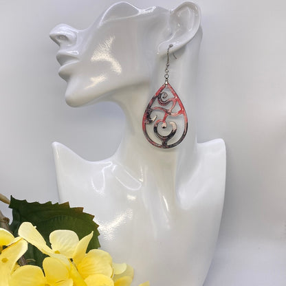 Hand Painted Tear Drop Cut Out Iridescent Dangle Pendant Earrings