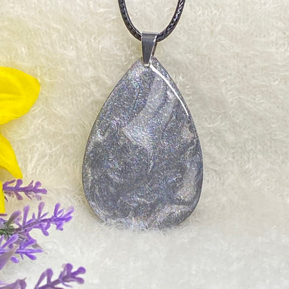 Hand Painted Iridescent Tear Drop Pendant Necklace