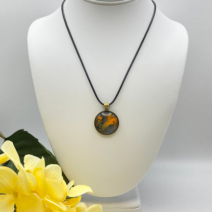 Hand Painted Glass Cabochon Round Bezel Pendant Necklace