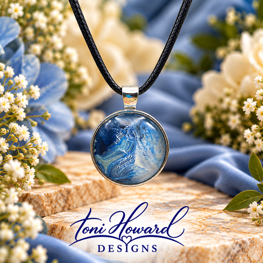 Hand Painted Glass Cabochon Round Bezel Pendant Necklace