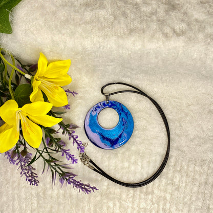 Hand Painted Iridescent Center Hollow Pendant Necklace